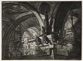 GIOVANNI B. PIRANESI Three etchings with engraving from Carceri dInvenzione.